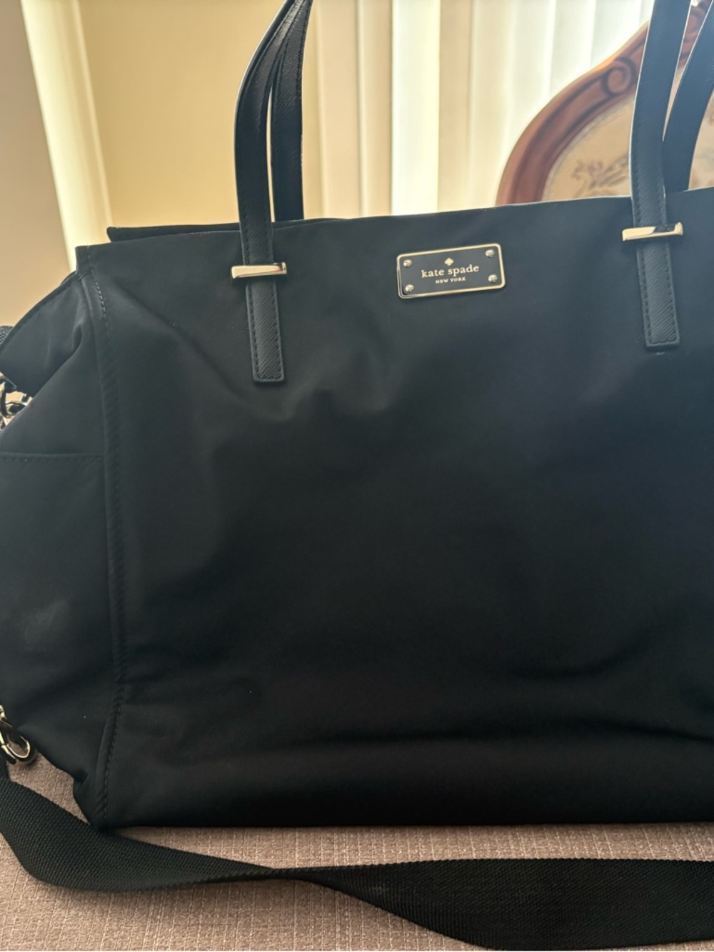kate spade black nylon diaper tote with detachable shoulder strap